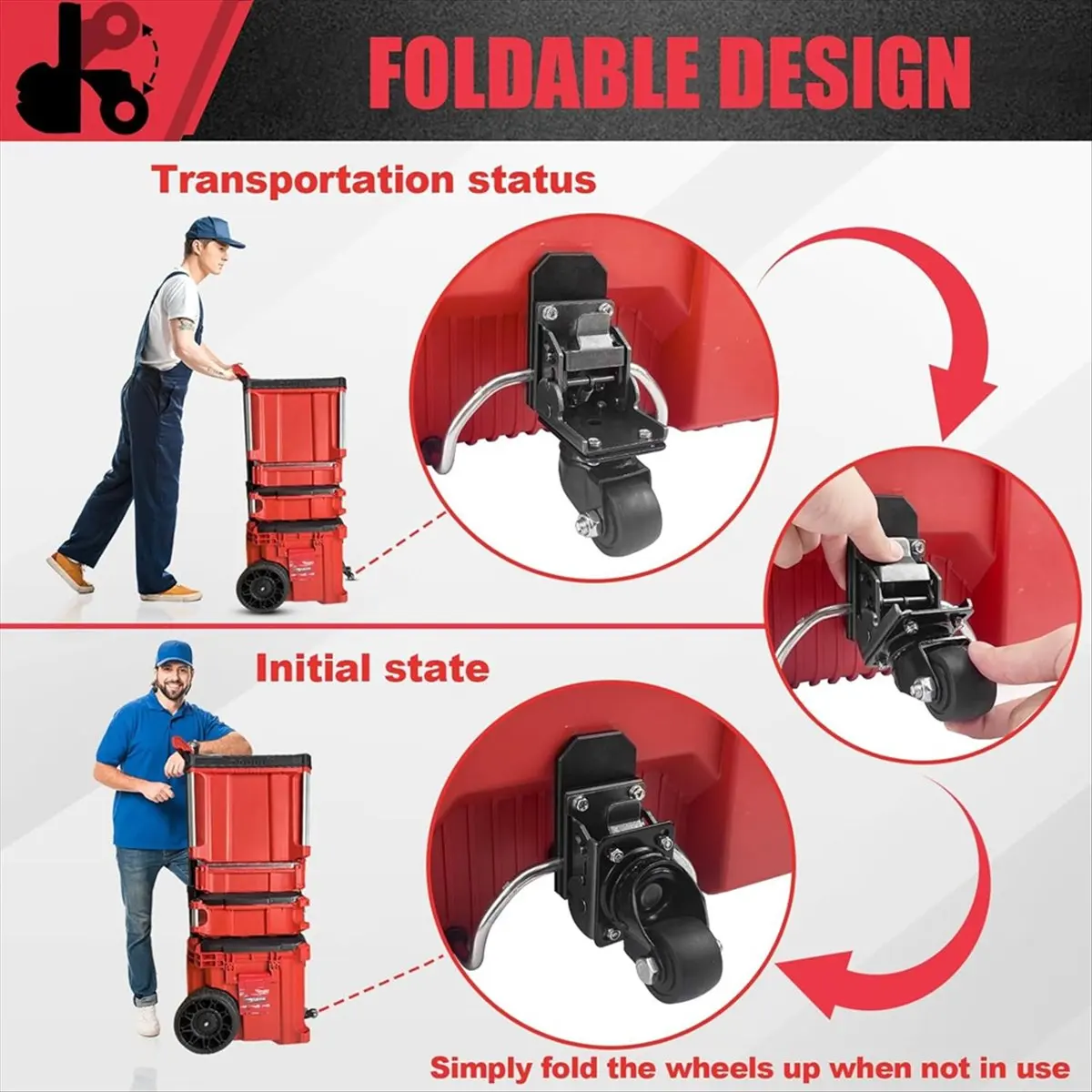 (WSFS) Roues avant en acier, kit de roulettes adaptées à la boîte à outils roulante Milwaukee pour boîte à outils Packout, capacité de 200 lb