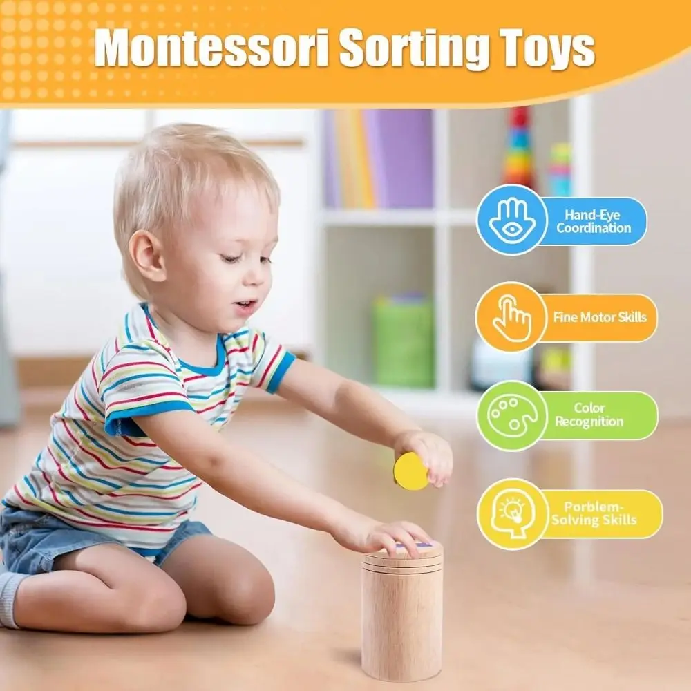 Neues Lernspielzeug aus Holzmaterial, pädagogisches Entwicklungs-Farbsortierspielzeug, Spielzeug zum Sortieren von Feinmotorik, 1–3 Jahre alt