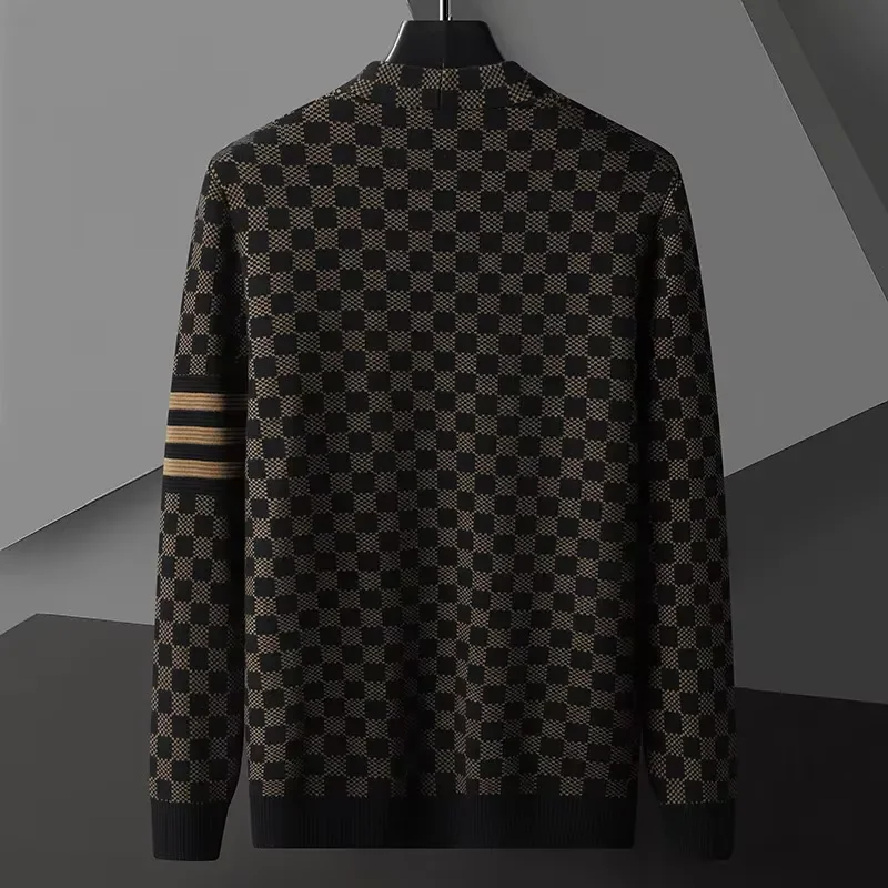 Luxury brand long sleeved men's knitted sweater autumn and winter Cardigan new fashion plaid printing Korean version design coat