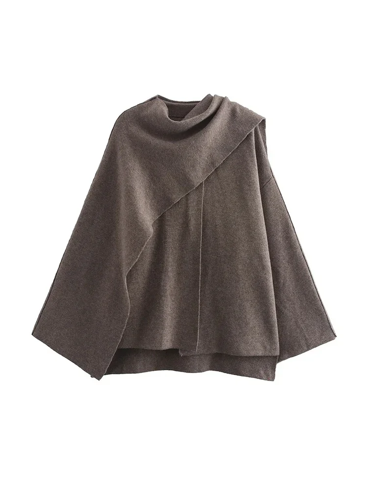 

Женская осенне-зимняя модная повседневная куртка для ленивых поездок, вязаное свободное пальто, асимметричное элегантное шикарное пальто с шарфом и разрезом