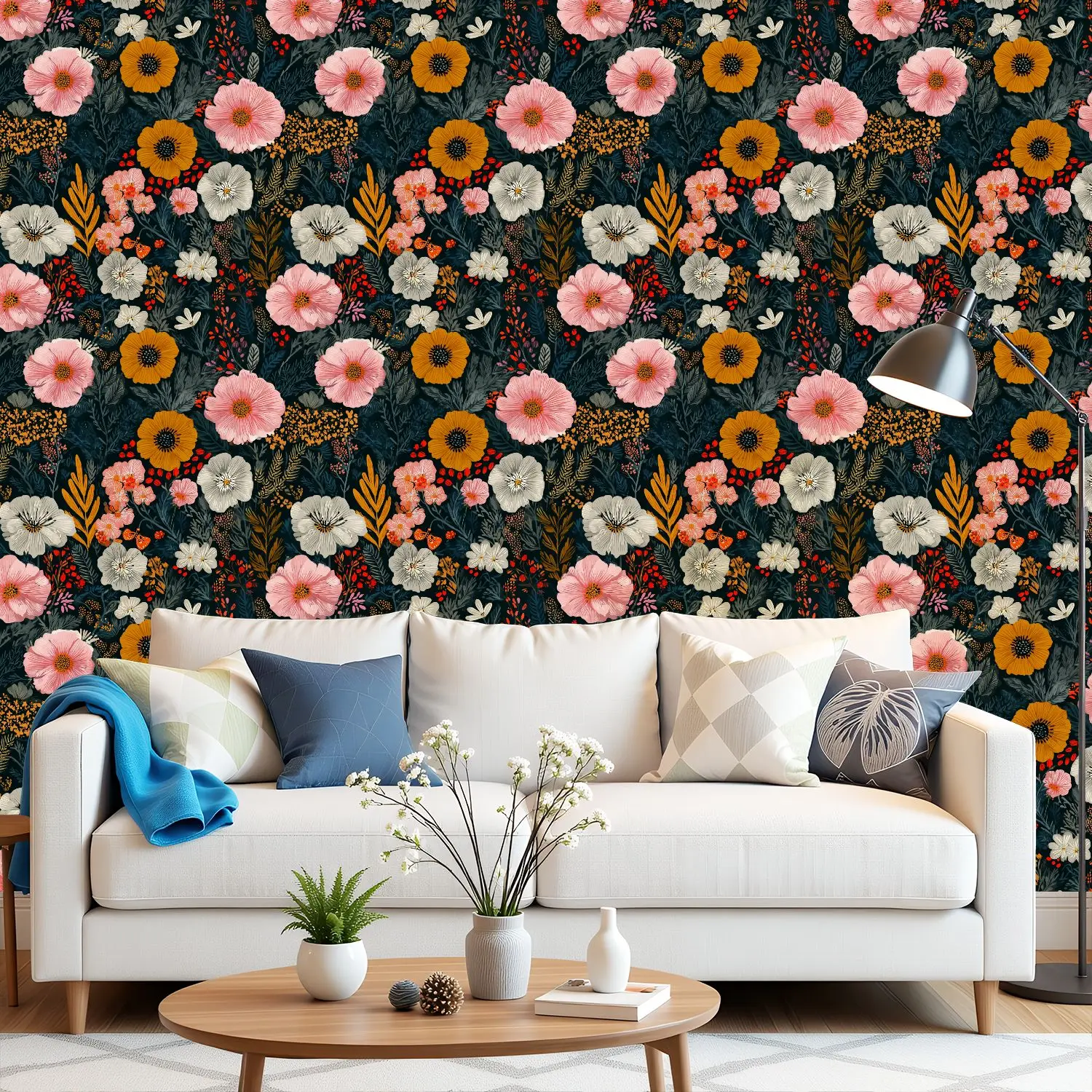 

Цветочные яркие цветы и листья обои 22,83 "X 118" водонепроницаемые обои для гостиной/спальни/ванной комнаты ПВХ стикер на стену