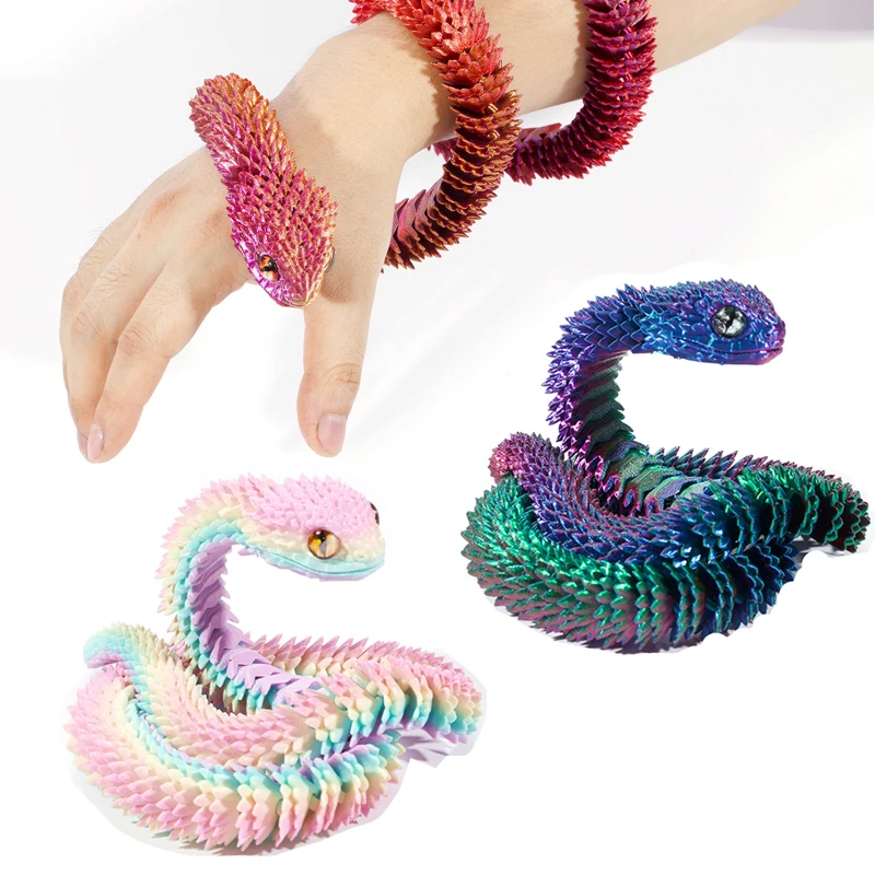 50cm 3D impreso serpiente dragón decoración de la Oficina en casa simulación serpiente modelo figuras decoración giratoria chico adulto juguete regalo de Año Nuevo ﻿