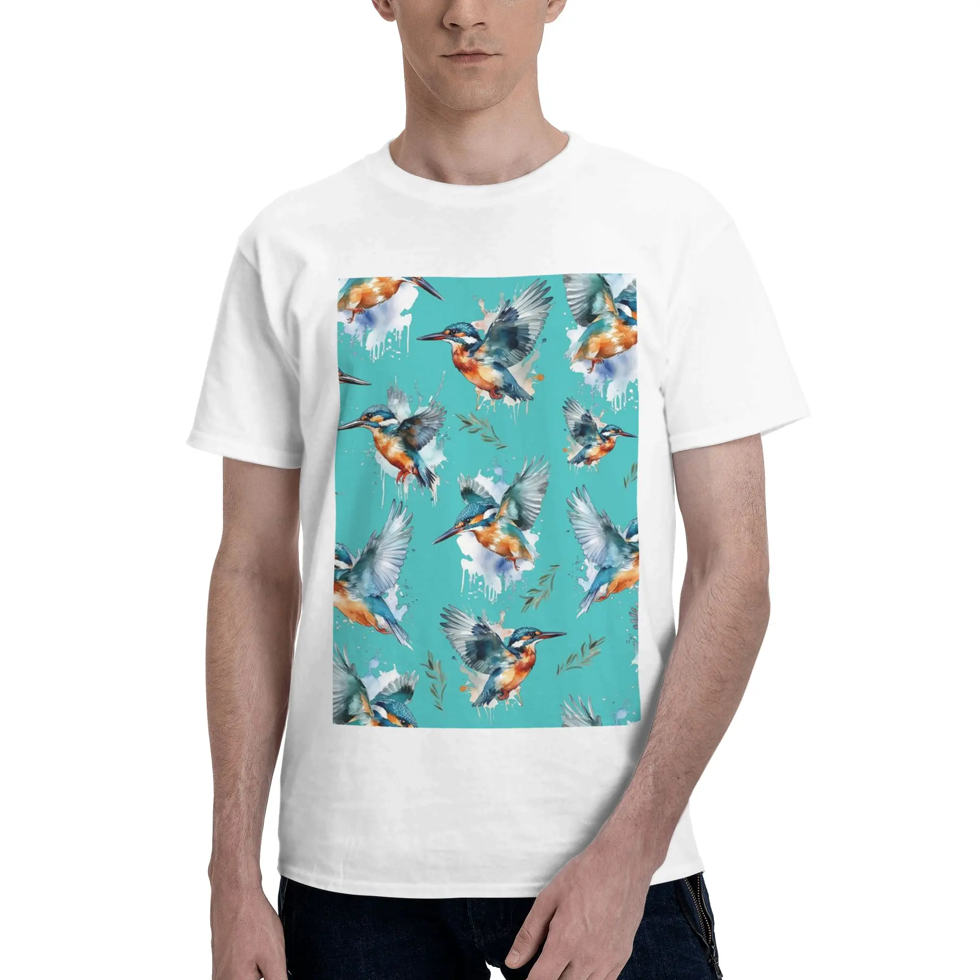 

Футболка из 100% хлопка с рисунком Kingfisher, мужские модные футболки, мужские футболки с круглым вырезом и коротким рукавом, S-6XL