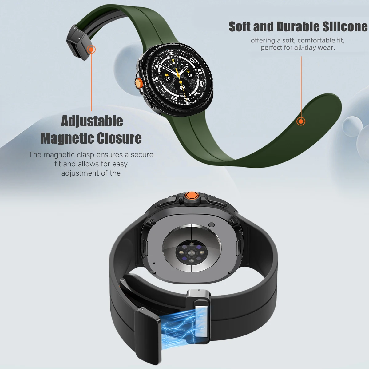 Tali Silikon untuk Jam Tangan Samsung Galaxy 8 44Mm 40Mm Gelang Magnet Olahraga untuk Jam Tangan Samsung 8 Aksesori Klasik 46Mm