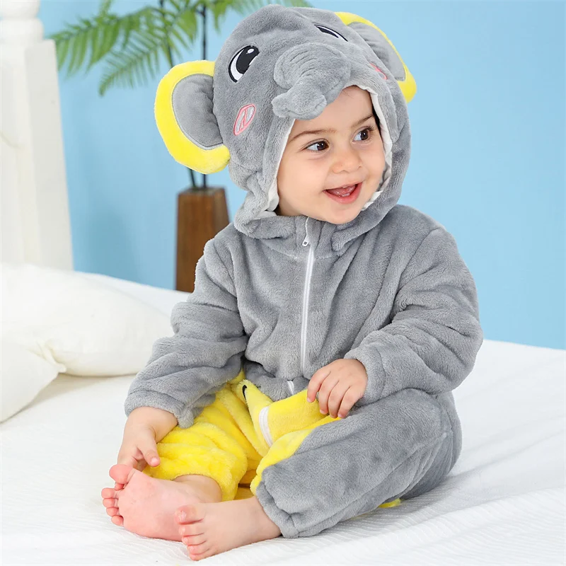 

Autumn Winter Infant Cartoon Animal Rompers 2023 New Baby Flannel Homewear Bodysuit Kids Warm Plush One-Piece Newborn Clothing