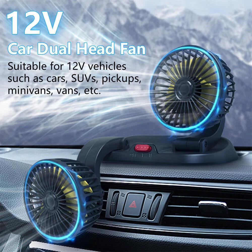 5V 12V 24V Portable Dual Head Car Fan 360 Degree Rotation Car Auto Air Cooling Fan USB Air Circulation Fans for RV Truck