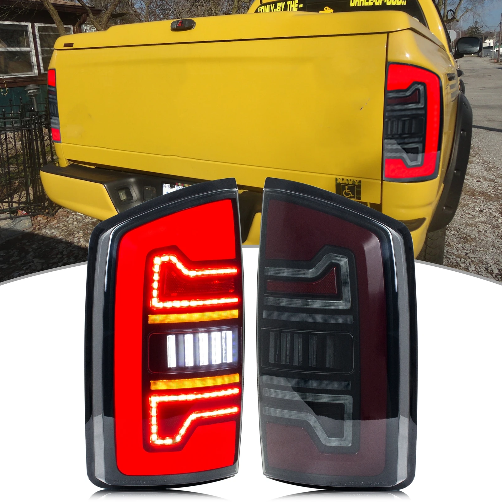 

Светодиодные задние фонари для Dodge Ram 2006-2008 1500 2500 3500 3-го поколения, динамическая анимация, последовательные задние фонари указателя поворота в сборе