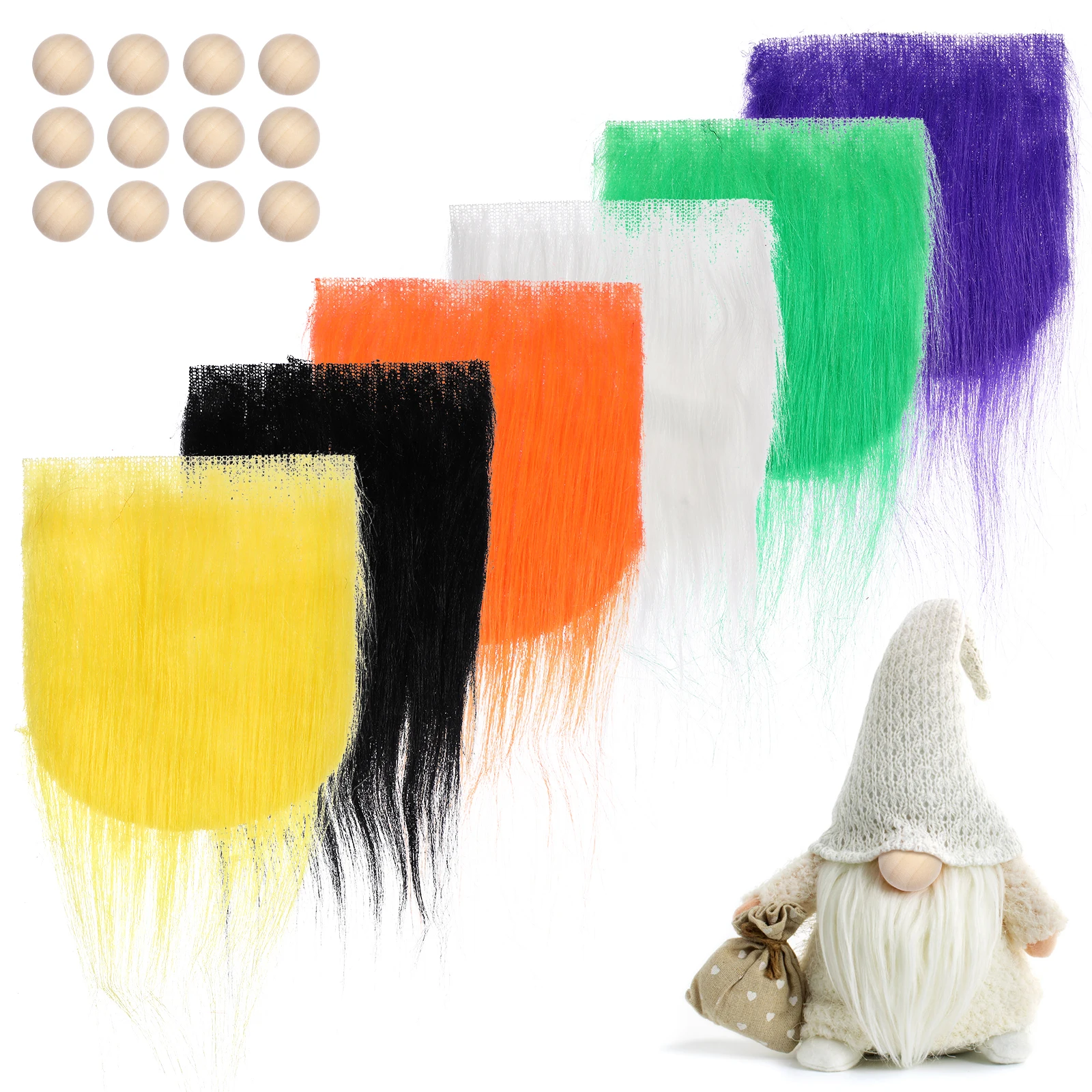 

24 pcs Set Multicoloured Craft Supplies Wooden Balls Fake Gnome Beards Gnome Making Materials Party Decorations
