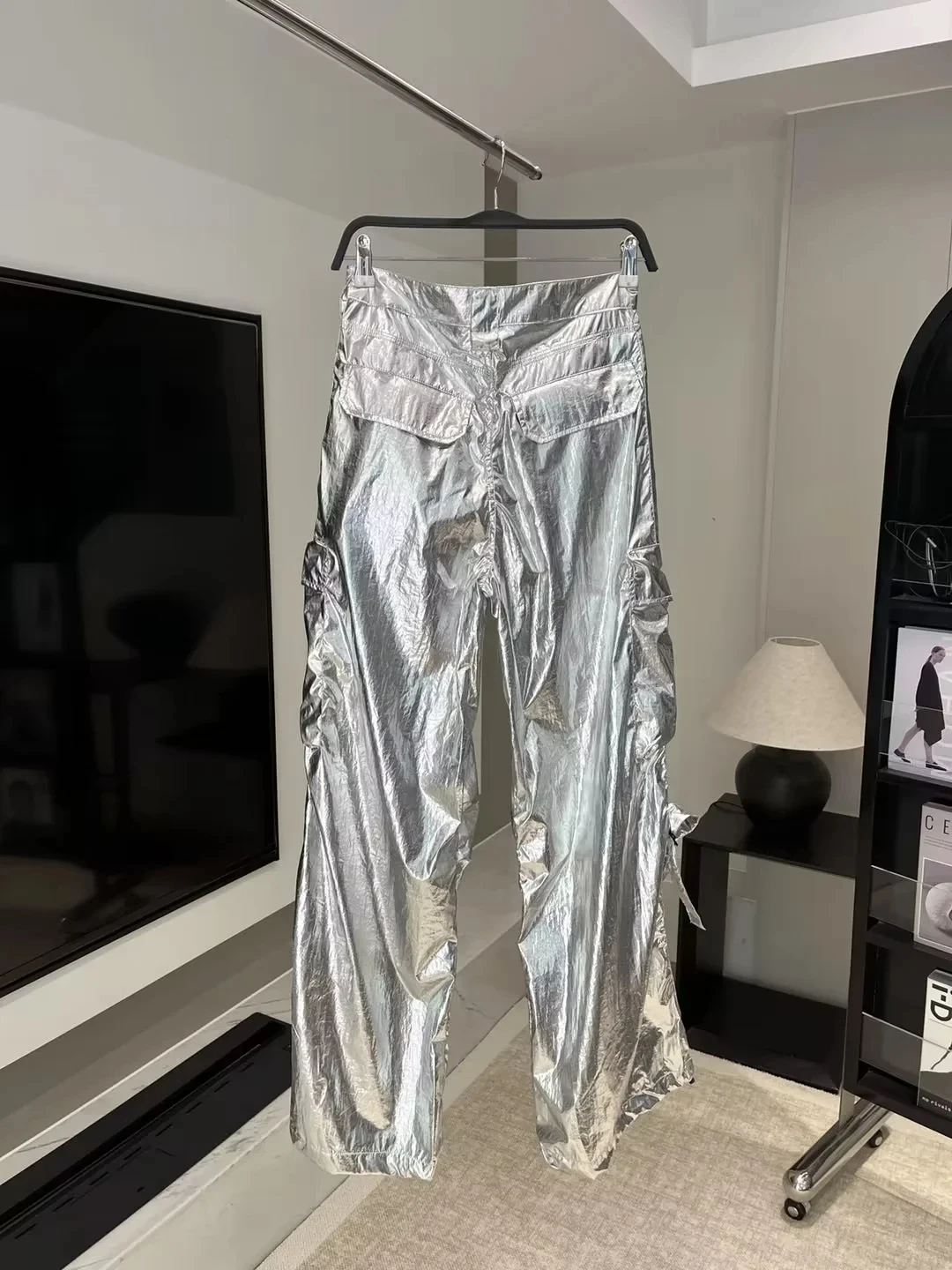 Silver Y2k Women\'s Pants Cargo 2023 Baggy Trousers Loose Oversize Vintage Streetwear Trendy Casual Stylish Chic Classic Mid Wasi