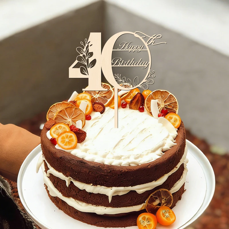 YOMDID 40. Geburtstag Tortenaufsatz aus Holz, 40. Geburtstag Tortendekoration für Hochzeitstorten, Deko-Stecker – Detail 10