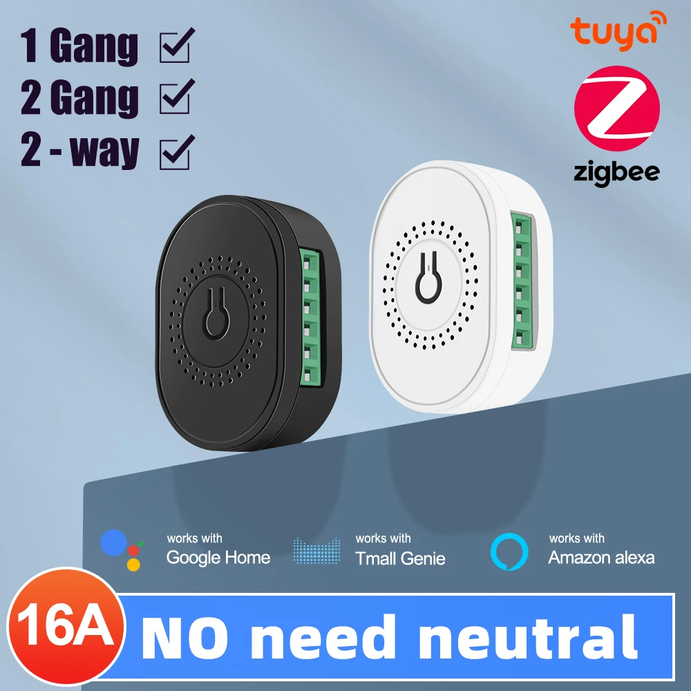

16A Zigbee Switch 2-полосный мини-выключатель Tuya WiFi Switch Смарт-модуль Невторный провод работает с Alexa Google Home