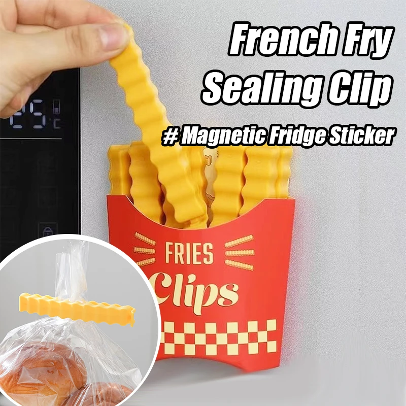 

1-24PCS French Fry Shaped Sealing Clip Magnetic Suction Refrigerator Sticker Sealing Clip for Snack Seasoning Plastic Bag