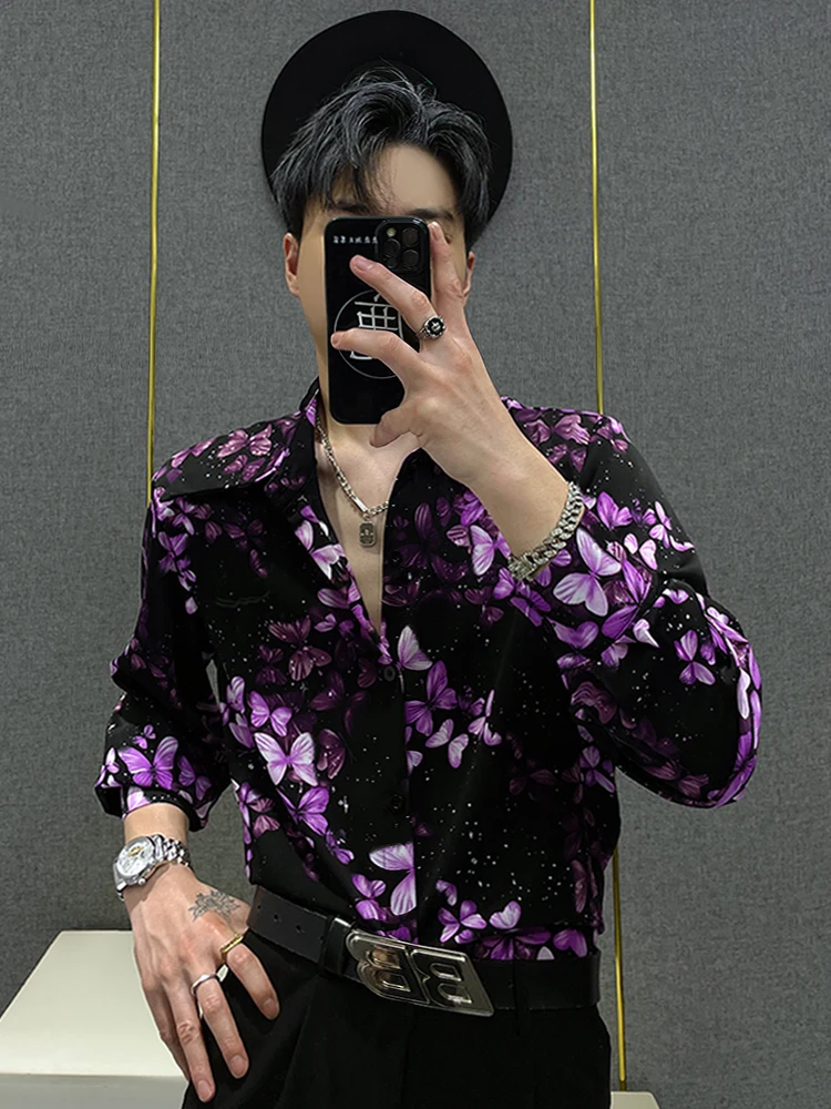 

Мужская рубашка из ледяного шелка с принтом, свободного кроя, с длинным рукавом, тонкая, дышащая, летняя, повседневная, модная, молодежная, не требует глажки