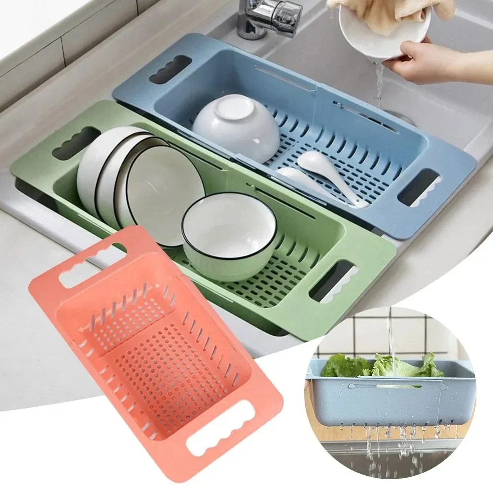 Telescopic Drain Basket Multipurpose Dish Drainers  Expandable Dish Drying Rack Sink Organizer Drain Basket Kitchen Accessories