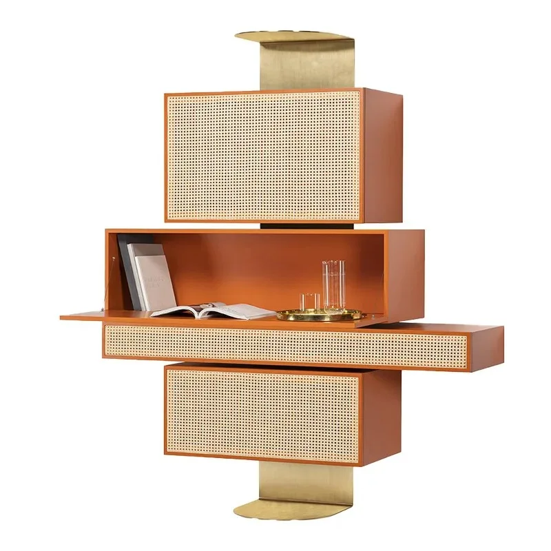 Log furniture side cabinet special-shaped rattan locker simple black solid wood