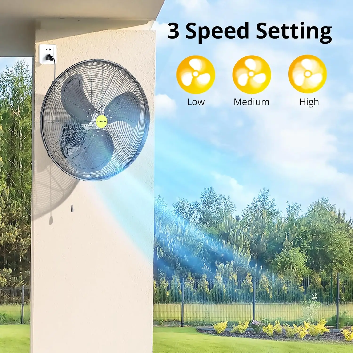 Wall Mount Fan, 20 Inch High Velocity Metal Oscillating Fan, 3 Speeds, 5300CFM Industrial Wall Fan for Home Office Patio Garage