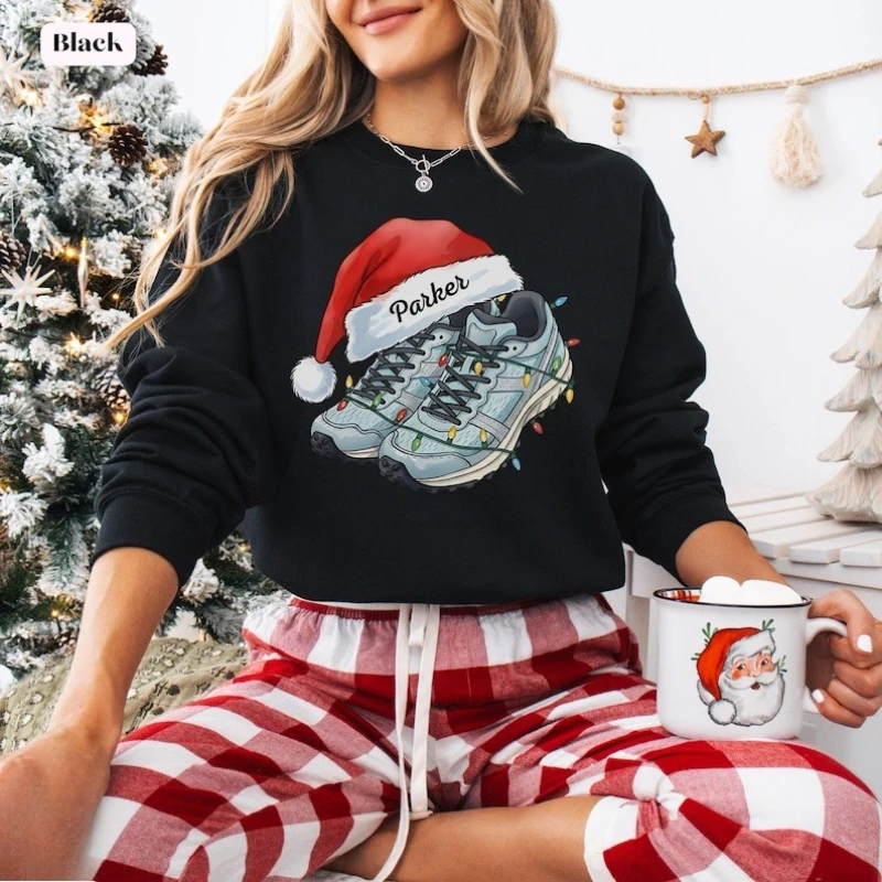Personalized Runners Christmas Autumn and Winter Sweatshirt Custom Name Cross Country Mom Holiday Running Santa Matching Hoodies