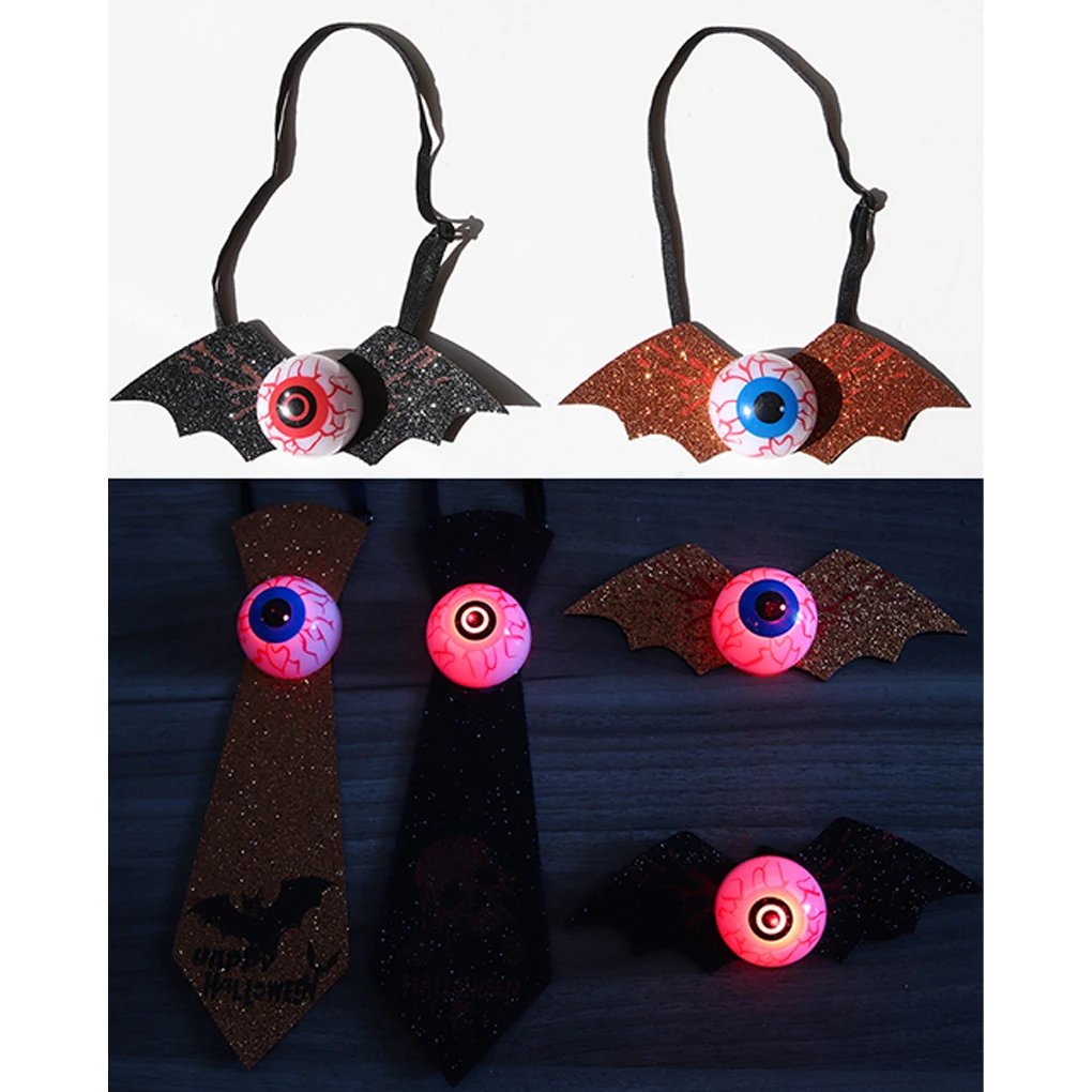 Straszny Halloweenowy Krawat z Podświetlanymi Oczami, Regulowane Paski, Złota Pyłka, Kokarda w Kształcie Nietoperza, Wielokrotnego Użytku, Realistyczne Rekwizyty na Halloween