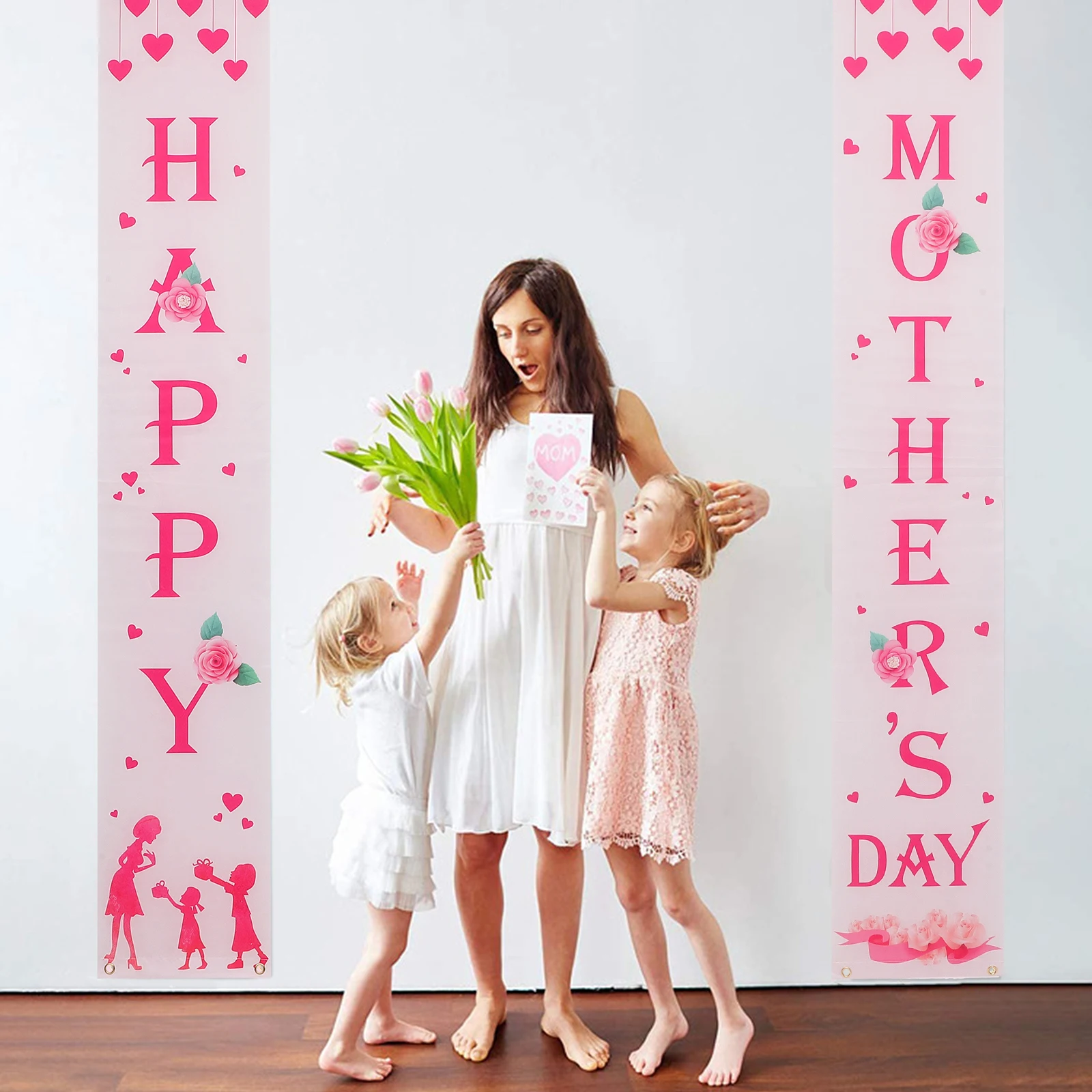 

1Pair Door Banner Decor Exquisite Party Supplies for Mother's Day Event Indoor Outdoor Hanging Photo Backdrop Vibrant Color Fast