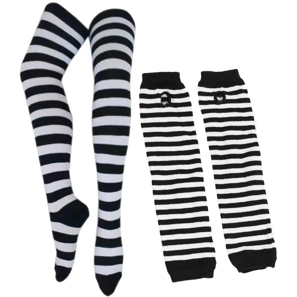 Striped Glove Stockings Washable Arm Sleeves Windproof Leg Socks Women Long Black for Suit Warm Cotton High Women's Costumes