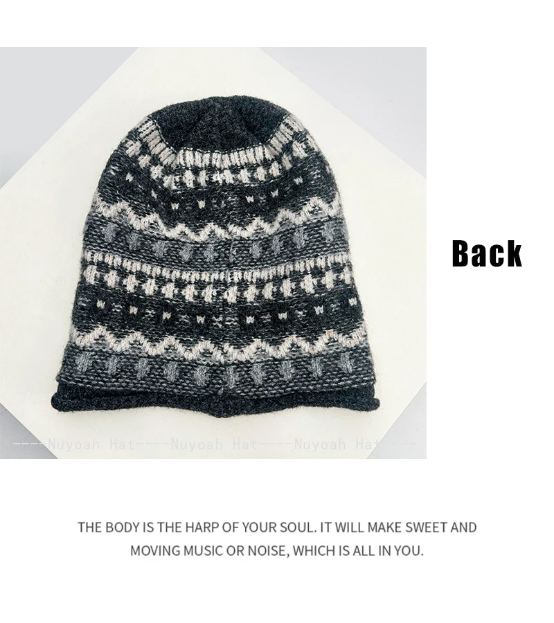Neue Herren- und Damenmützen im Fair-Isle-Stil, Retro-gestreift, gestrickt, warm, lässig, modisch, lockere Beanies, vielseitig für den Außenbereich, persönlicher Nischenstil. – Detail 9