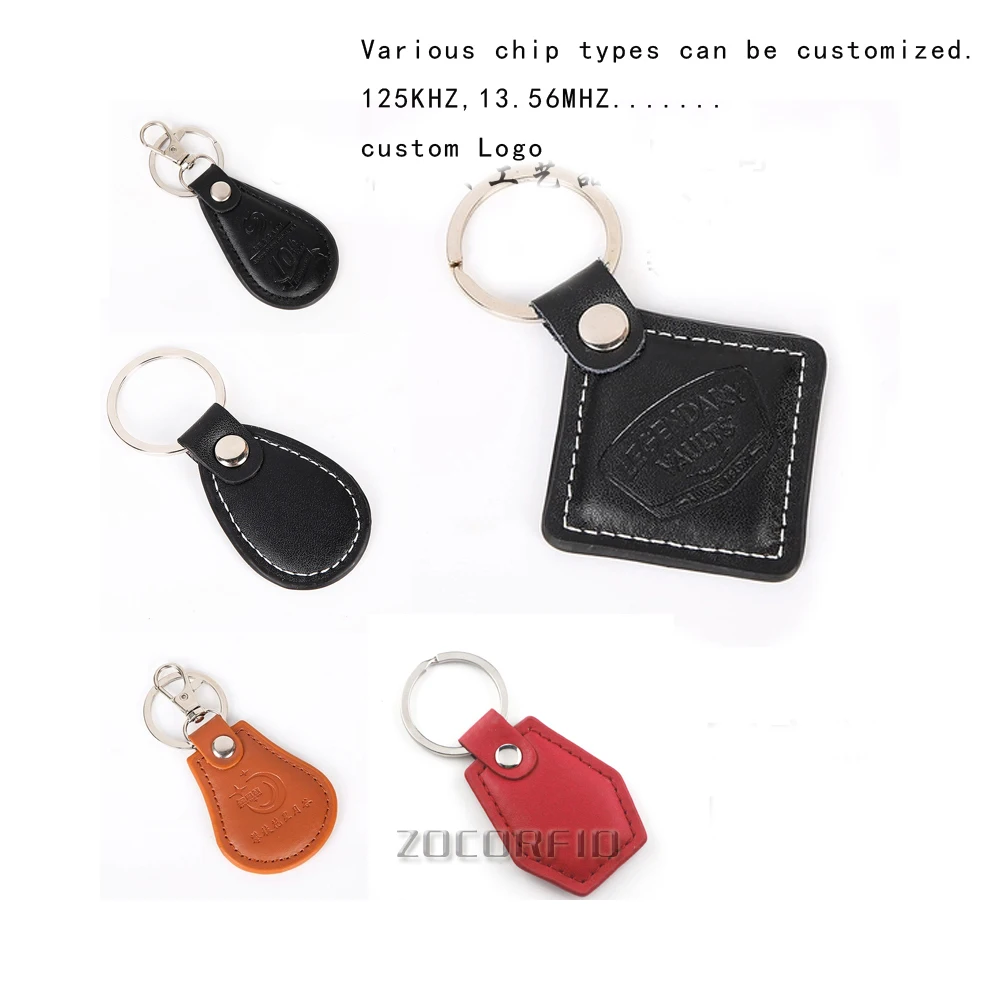 10 pz/lotLeather EM4100 125khz ID portachiavi Tag RFID Tag scheda di controllo accessi Porta RFID portachiavi in pelle (solo lettura)