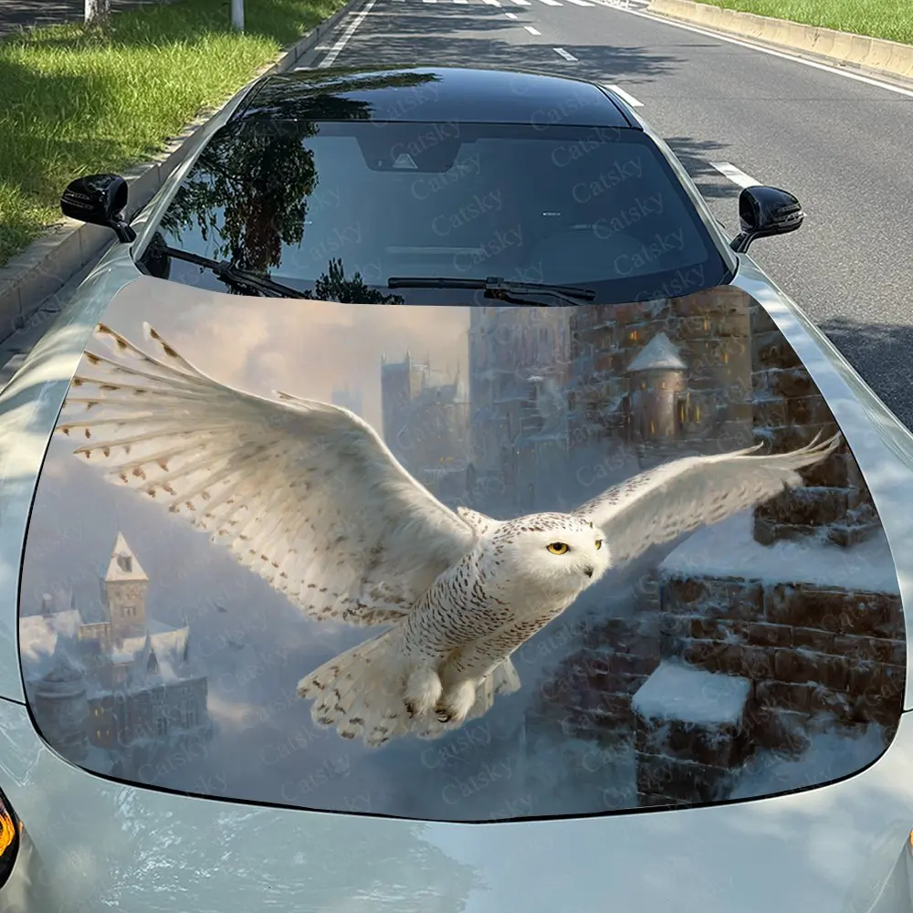 Snowy Owl Car Hood Sticker - Durable Vinyl Film, Splash Proof And Easy To Remove, Suitable For All Car Models - Car Parts Gift,