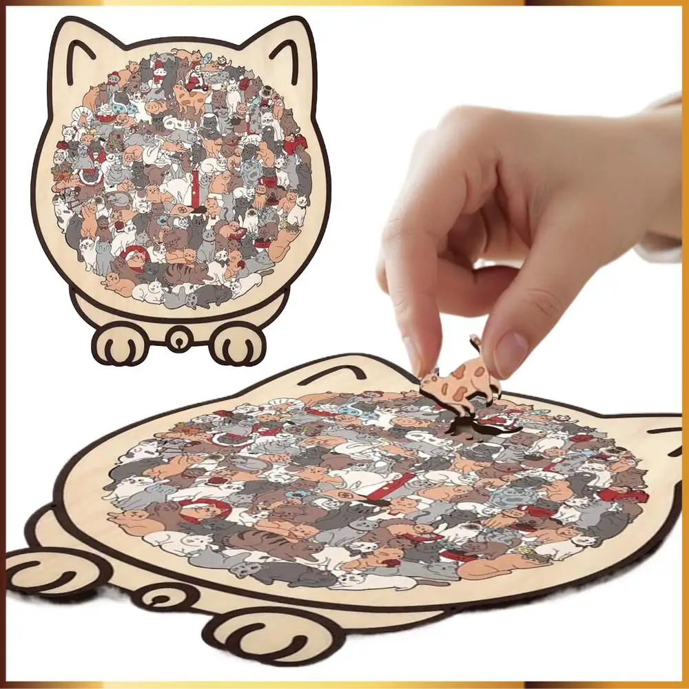 

135-Piece Wooden Irregular Puzzle Macaron Color Wooden Jigsaw Puzzle Cat Animal Puzzles Games for Adults Teens Home Decor Gift