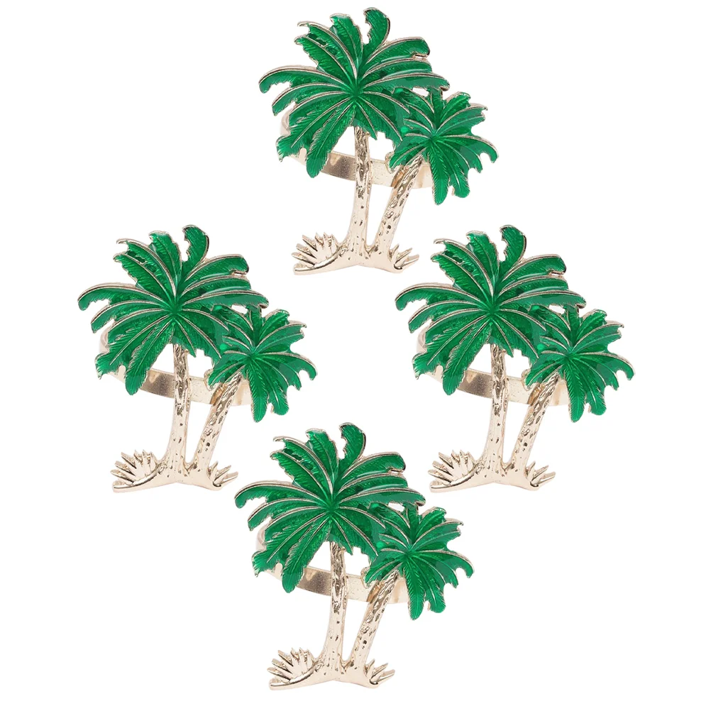 4 Pcs Coconut Tree Napkin Rings Hawaiian Gathering Family Dinner Iron Material Sturdy Structure Fix Napkin Luau