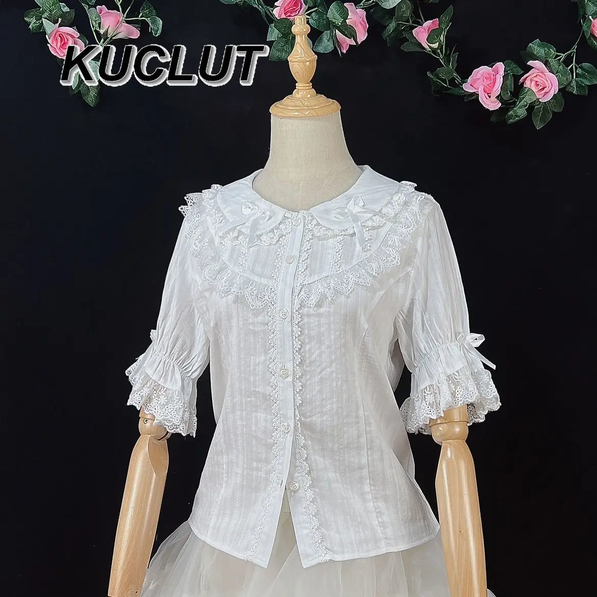 

Внутренняя рубашка в стиле Лолиты для женщин, рубашки с короткими рукавами из чистого хлопка, летние милые милые кукольные воротники, белые универсальные женские топы