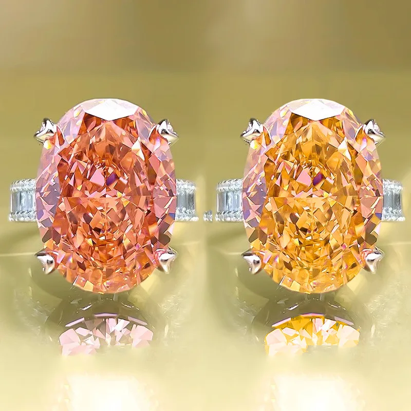 

Luxury High Carbon Diamond Ice Flower Cut Yellow/Orange Rings Female Oval Zircon Party Birthday Jewelry Anniversary Gifts