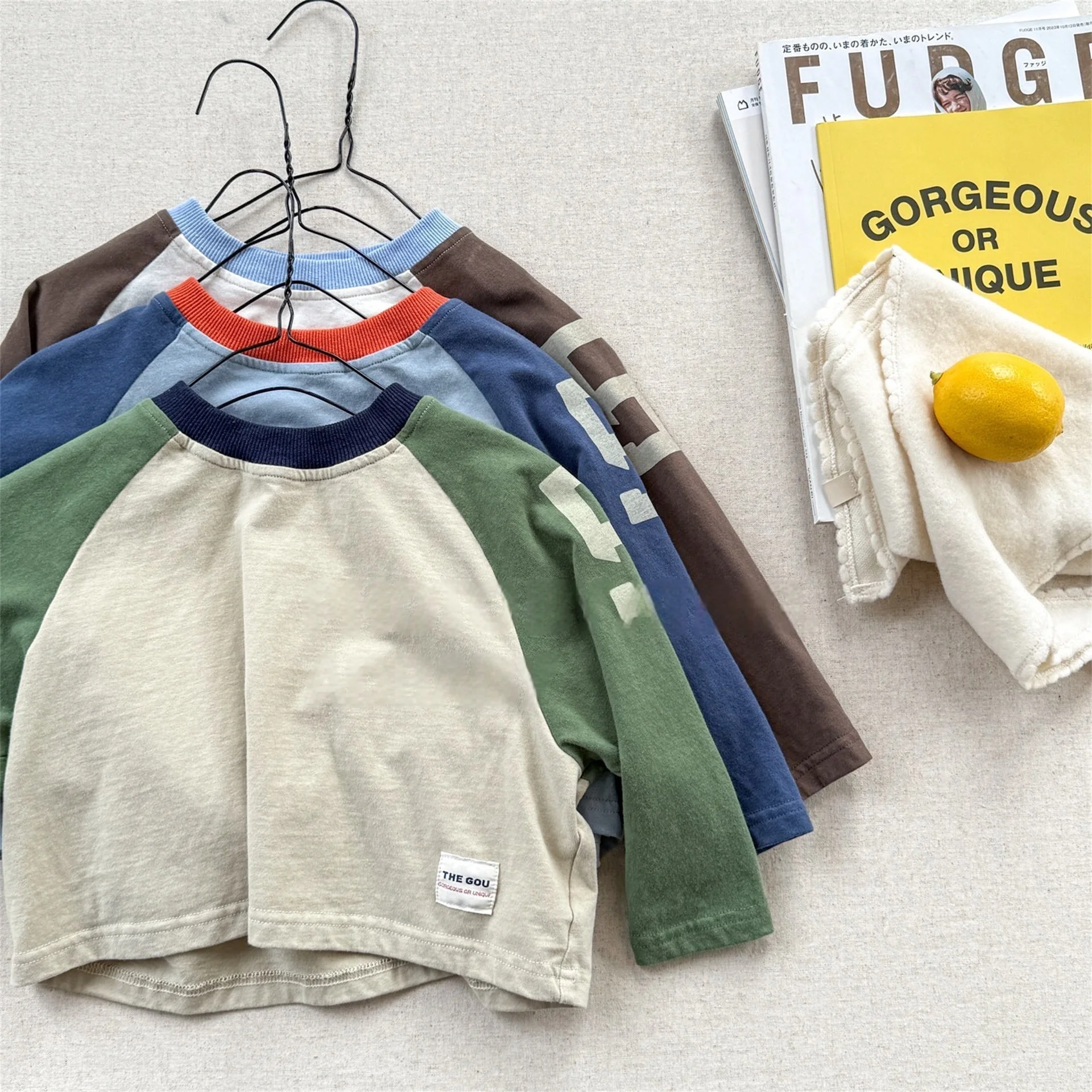 

2025 Autumn Korean Style Fashion Top T-shirt Clothes for Girls 1-6Y Kids Boys Cotton Color Block Long Sleeve Casual Daily Tee