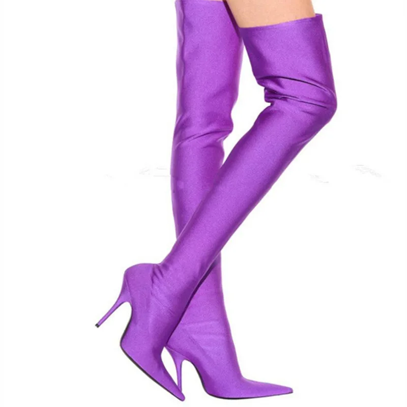 

Европейские и американские сексуальные женские эластичные сапоги до колена из шелковой ткани, узкие длинные ботинки для подиума, носки большого размера, сапоги