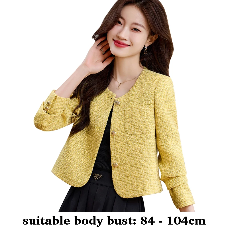 

High quality short blazer for women O neck with pocket single breasted autumn spring 2025 elegant office clothes pink yellow