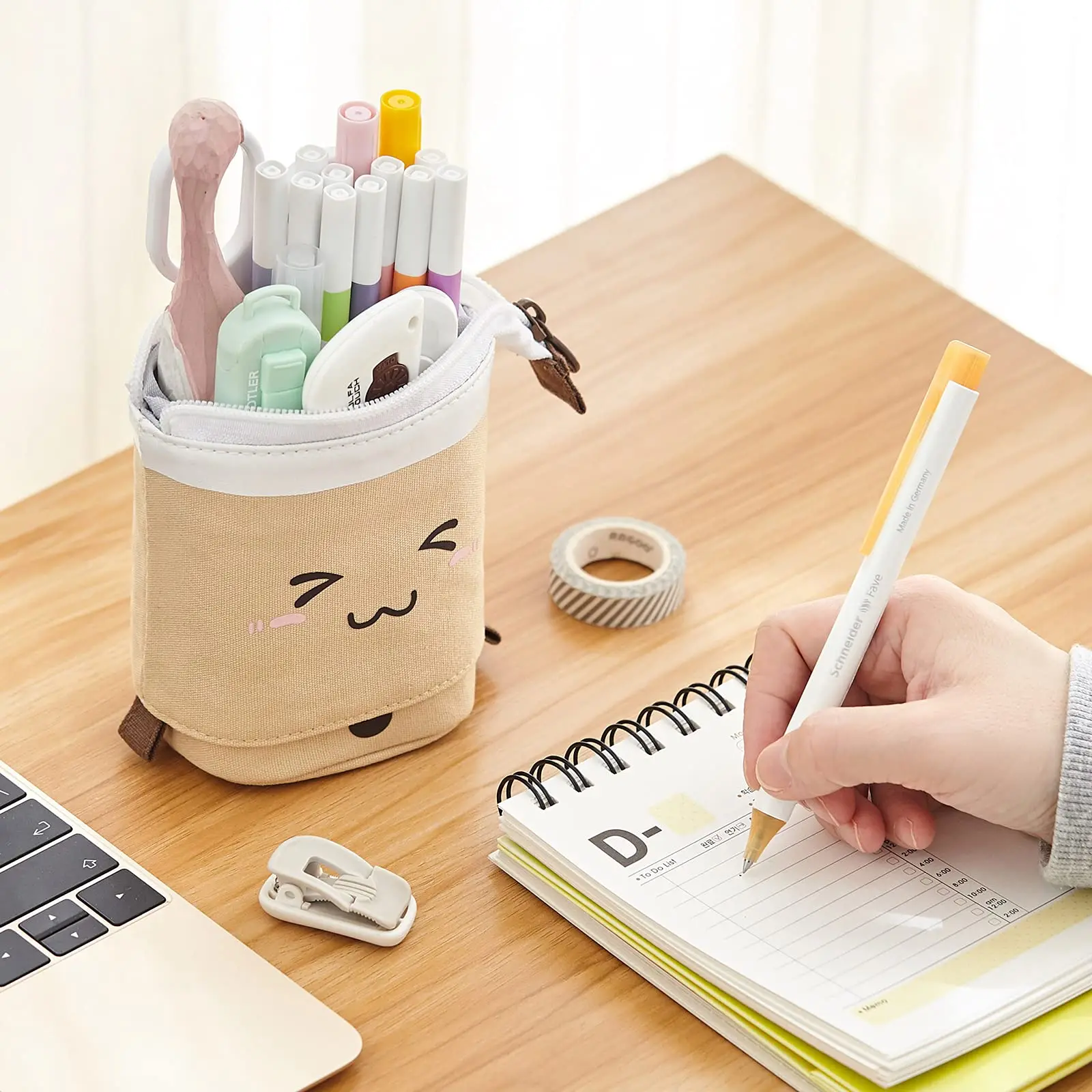 Standing Milk Tea Pencil Case, Cute Telescopic Pen Holder, Students Stationery Pouch, Pen Box for School, Office Supplies Bag