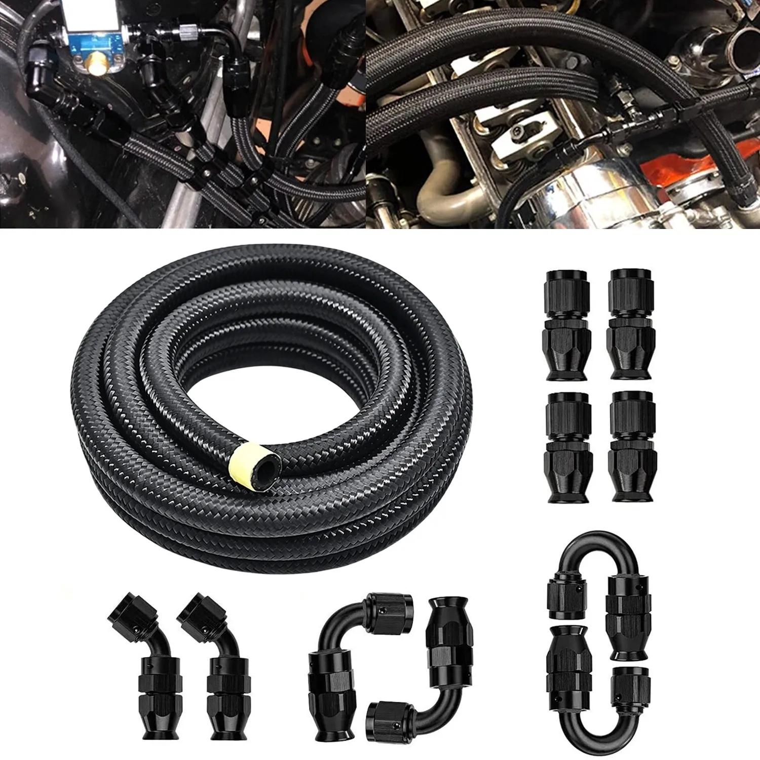 Universal 6AN 10FT Nylon Braided CPE Fuel Line Hose Pipe & AN6 End Fittings Kits For Honda Braided fuel line