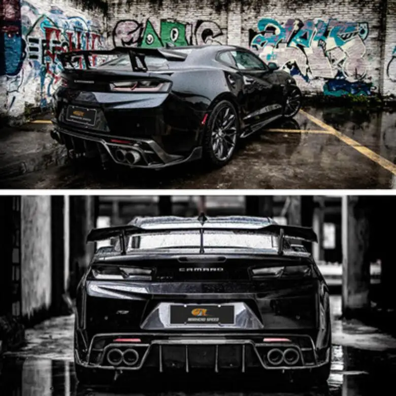 

Real Carbon Fiber Bumper Front Lip + Rear Diffuser + Spoiler + Side Skirt Cover For Chevrolet Camaro 2016 2017 2018 2019 2020