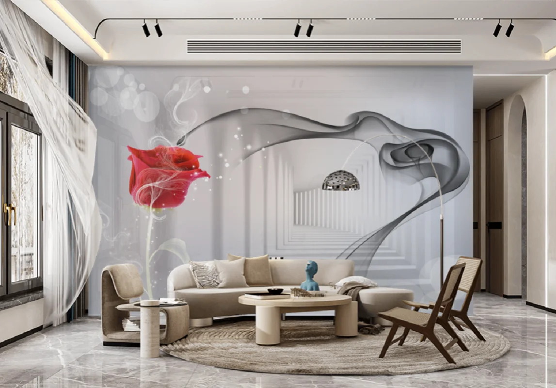 

Customized 3D Mural Wallpaper Abstract Smoke Rose Background Wall