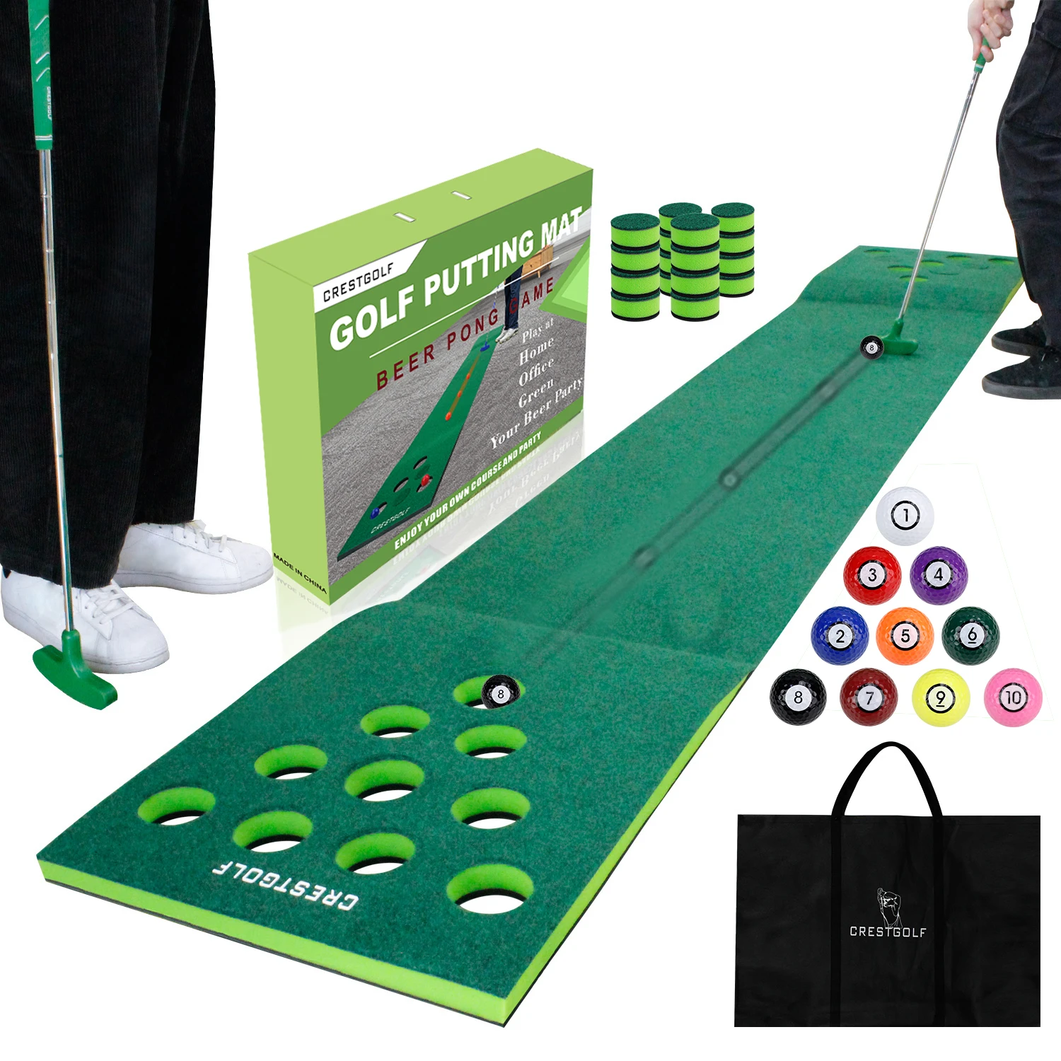 CRESTGOLF Golf Putting Green Game Practice Mat Set Practicing Training Aids Gift for Indoor&Outdoor Party Backyard Use