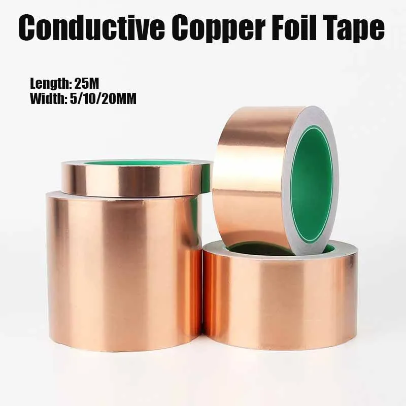 

25 Meters Conductive Copper Foil Tape Single Side Heat Resist Adhesive Tape Strip Adhesive Guitar EMI Shielding 5mm 10mm 20mm