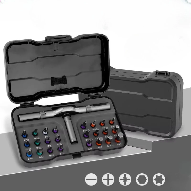 

Набор магнитных отверток-трещоток 24-в-1: многофункциональный ремонтный инструмент с отсоединяемой рукояткой и прецизионными насадками для DIY-проектов