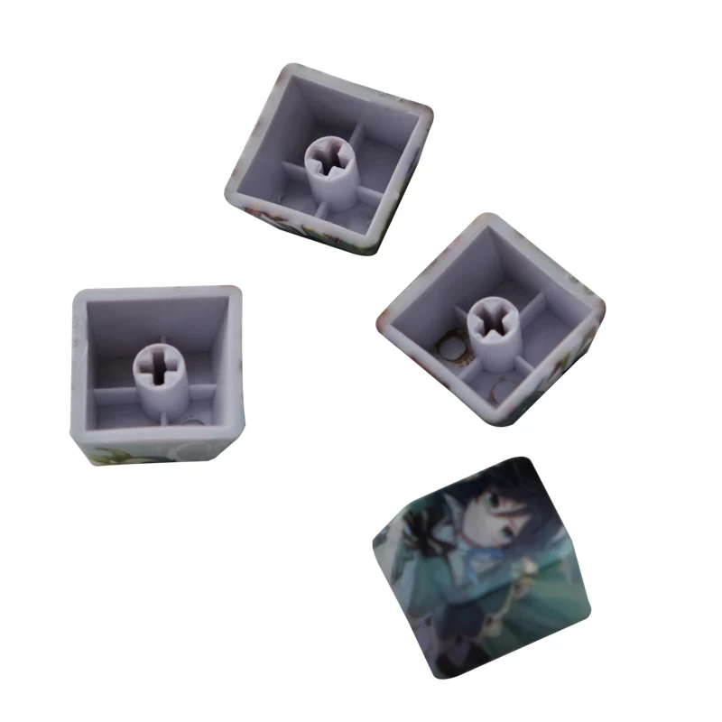 4 Keys/set Genshin Impact Keycaps PBT Dye Subbed Key Caps OEM Profile R4 Height Keqing Hu Tao Beelzebul Kamisato Ayaka