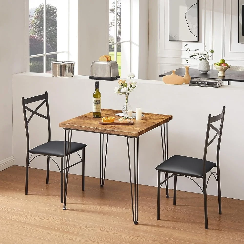 3-Piece Dining Set Kitchen Table Chairs Retro Style Space-Saving Small Space Furniture Comfortable Dining Room Bistro Use