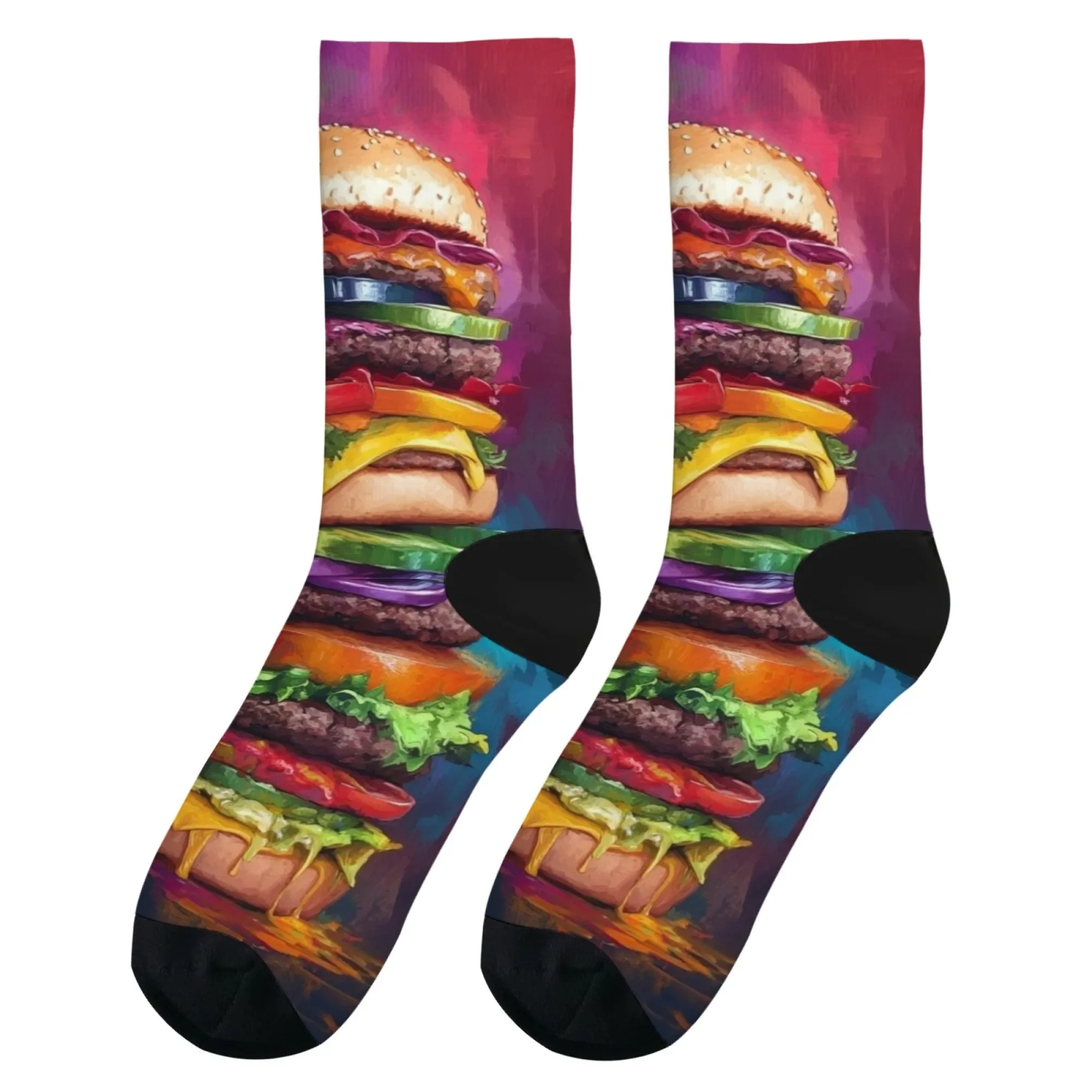 الجدة مضحك همبرغر طباعة الرجال الجوارب الهيب هوب Harajuku الرجعية سعيد جوارب ضغط شخصية الاتجاه الجوارب الملحقات