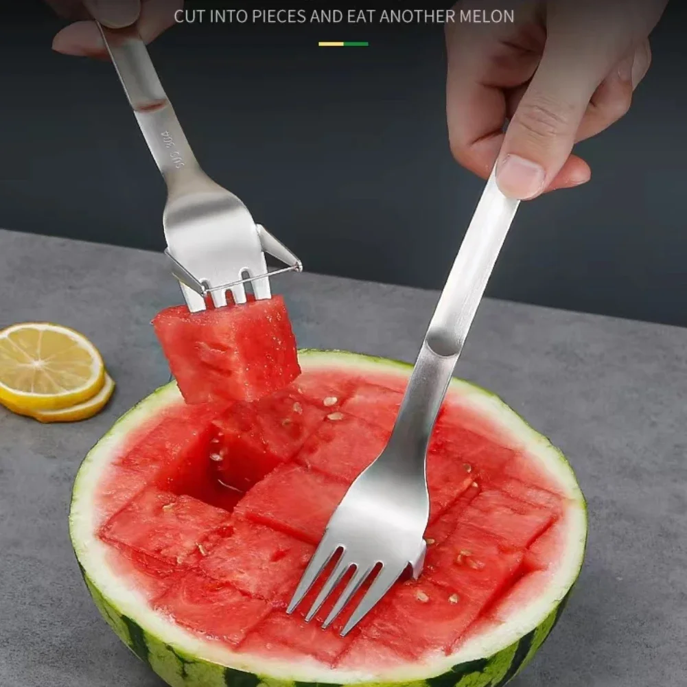 

Stainless Steel Watermelon Cut Portable Fruit Fork Slicing Knife Household Kitchen Multifunctional Gadgets Kitchen Accessories