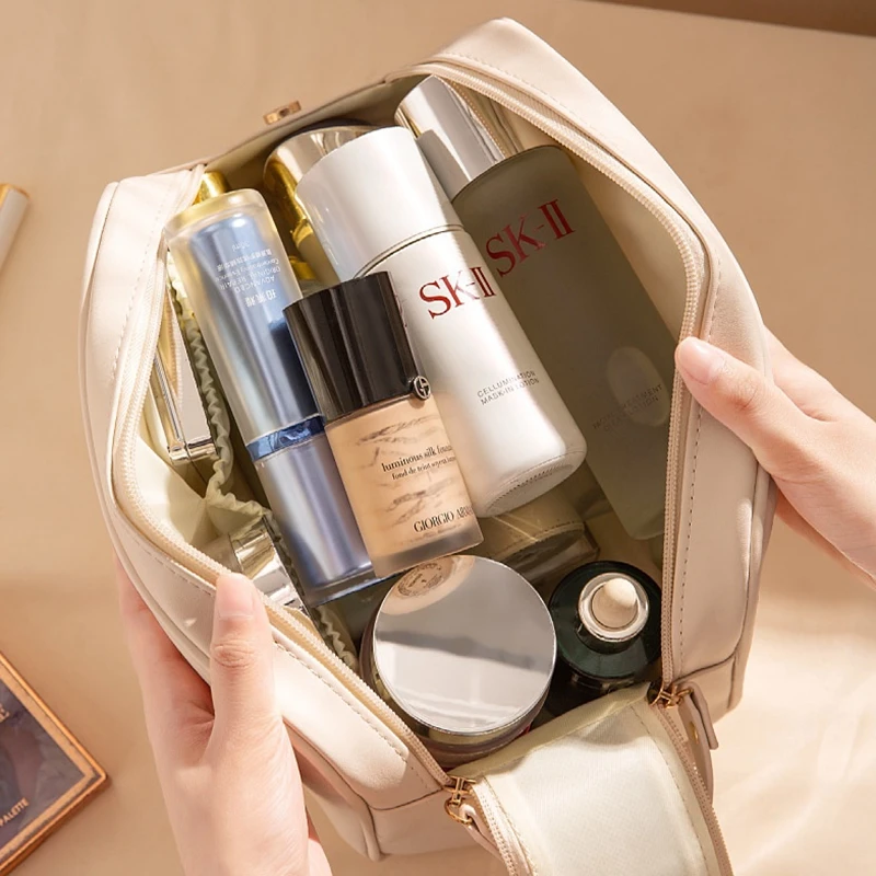 Borsa cosmetica per cuscino borsa per cosmetici portatile borsa per il trucco con doppia cerniera da viaggio semplice di grande capacità borsa per il lavaggio impermeabile