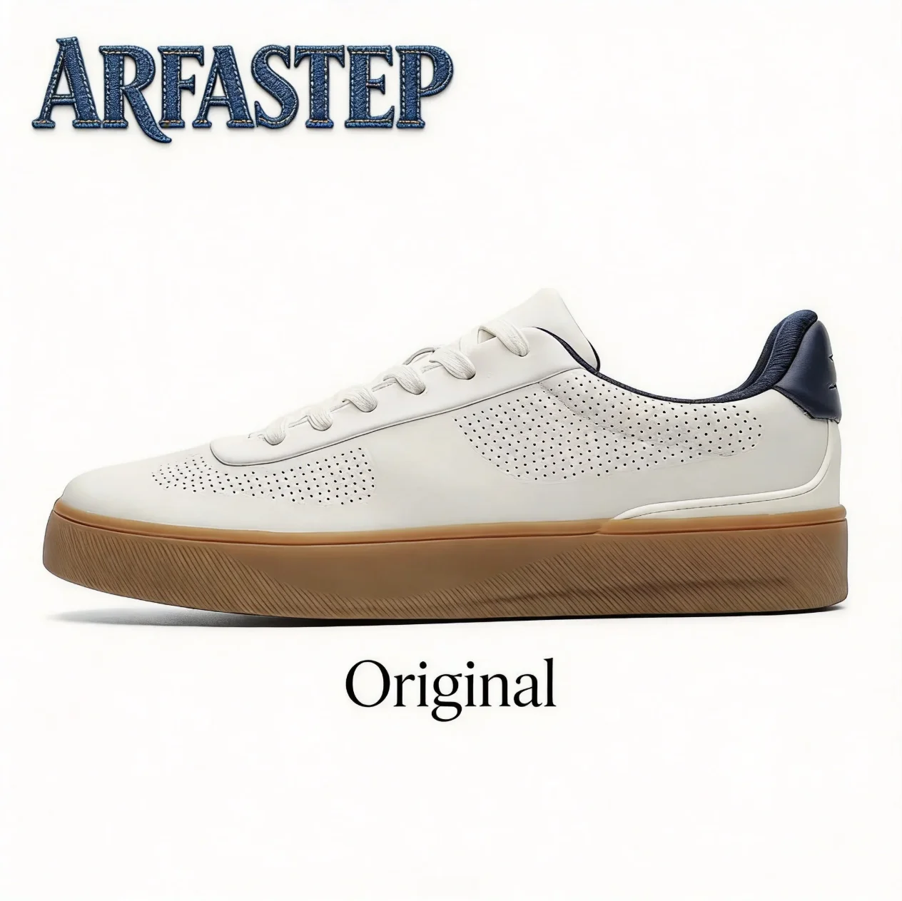 

ArfaStep Men's Breathable Perforated White Sneakers, Gum Rubber Sole Casual Board Shoes, Low-Top Lace-Up Daily Wear