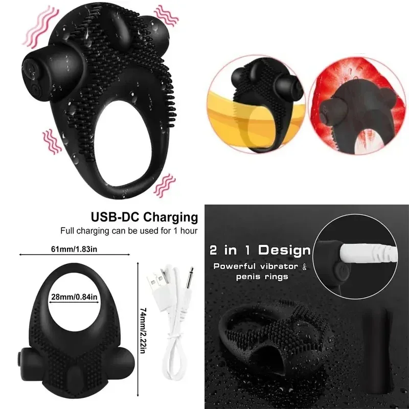 Male 10 Frequency Vibrate Cockring Penis Cock Ring on Man Delay Ejaculation Sex Toys Men Couple Rings Penisring Toy for