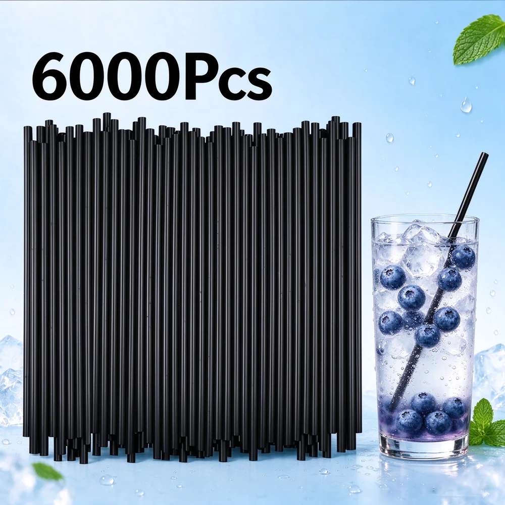 Reusable Straw - 100-6000 قطعة من مصاصات الشرب السوداء