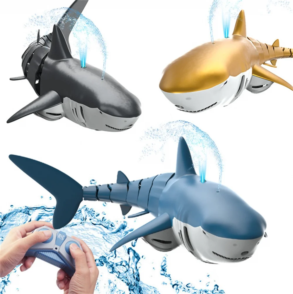 

2.4G RC Shark Upgrade Spray Water Simulation Remote Control Animals With Lights Submarine Robots Fish Electric Kids Toys For Boy